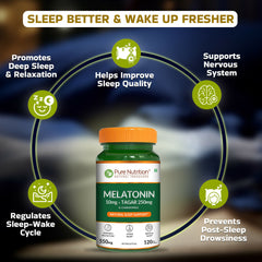 Pure Nutrition Melatonin 10mg with Tagar 250mg - 120 Veg Tablets | Non-Addictive Sleep Aid | Helps Fall Asleep Fast | Promotes Deep Sleep | Enhances Sleep Quality | Helps In Relaxation