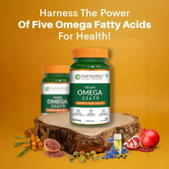 Pure Nutrition Vegan Omega 3 5 6 7 9 (30 Softgels) | Plant Based Veg Omega 3 Supplement with Blend of Seabuckthorn, Flaxseed, Pomegranate, Borage & Olive Oils | Supports Heart, Skin & Joint Health
