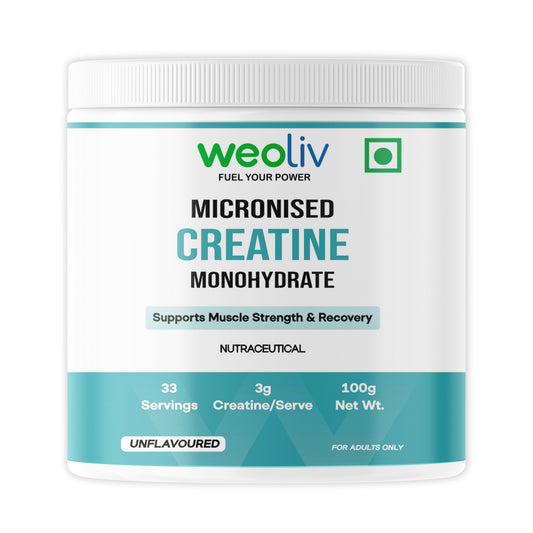 Weoliv Micronised Creatine Monohydrate Powder | Supports Muscle Strength & Recovery | Unflavoured | 3g Creatine/Serve | 100g