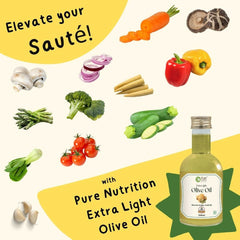Pure Nutrition Extra Light Olive Oil - 250ml Pet Bottle | 100% Cold Pressed, Pure & Edible | Ideal for Deep Frying & Indian Cooking | Skin, Hair Care & Baby Massage | Imported from Spain