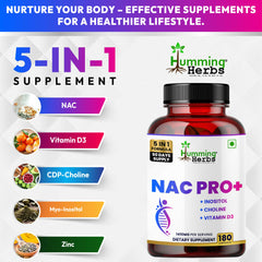 Humming Herbs NAC PRO+ with N-Acetyl Cysteine, Inositol, Choline, Vitamin D3 & Zinc | 1410mg | 45 Days Supply | Non-GMO & Clean Label