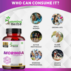Humming Herbs Moringa Capsules 6-in-1 Formula with Moringa Leaf Extract, Resveratrol, Astaxanthin, S-Acetyl Glutathione, Vitamin C & Folic Acid 120 Capsules