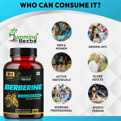 Humming Herbs Berberine Pure Extract 1000mg |Immune Support, Gut Health, Digestive Wellness, Metabolic Balance & Antioxidant Protection | Vegan, Non-GMO, High Bioavailable Form