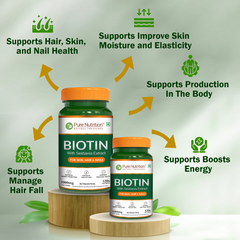 Pure Nutrition Biotin 120 Vegetarian Tablets with Sesbania, Bamboo Shoot, Moringa & Amla Promotes Hair Growth, Glowing Skin, Strong Nails & Overall Wellness for Men & Women