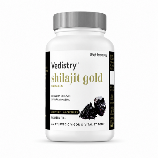 Vedistry® Shilajit Gold Capsules | Shuddha Shilajit & Suvarna Bhasma | Ayurvedic Vigor & Vitality Tonic | Paraben-Free | 60 Capsules
