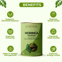 Pure Nutrition Moringa Powder, 100gm | Helps in weight management | Reduces stress levels | Improves immunity and energy levels | Packed with vitamins, minerals and amino acids