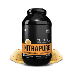 QNT Nitrapure, Blend of Whey Isolate & Concentrate | Enriched with Ashwagandha, Ginseng & Tribulus | Best Whey Protein for Muscle Gain | 28g Protein, 3g Creatine (per scoop)
