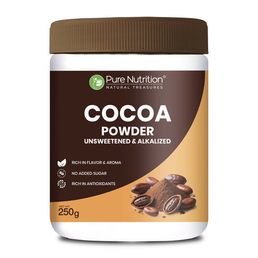 Pure Nutrition Cocoa Powder 250g | Rich Flavor & Aroma | Best for Baking, Beverages & Desserts |100% Plant Based & Alkalized | No Added Sugar