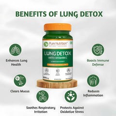 Pure Nutrition Lung Detox Supplement - 60 Veg Capsules | Quercetin, Vitamin C, Nettle, Vasaka Leaf, Lotus, Licorice & Ginger | Supports Lung Cleansing, Respiratory Health & Immune Defense | 100% Herbal Formula