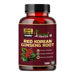 Humming Herbs Red Korean Ginseng with Ginkgo Biloba Leaf, Siberian Ginseng, Supports Energy, Concentration, Immune system and Improves Mental Clarity