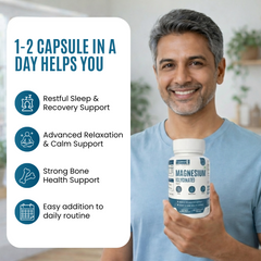 Eternell® Magnesium Glycinate Capsules | 200 MG Magnesium Bisglycinate | Supports Relaxation, Sleep & Bone Health | 60 Capsules