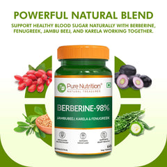 Pure Nutrition BERBERINE 98% 60 Veg Tablets | with Jamun Beej, Karela & Fenugreek Extract | Supports Blood Sugar Control, Weight Management, Heart & Metabolic Health | Natural Herbal Wellness Formula