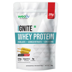 Weoliv Ignite Whey Protein Powder | Isolate + Concentrate + Creatine | Kesar Kulfi | 25g Protein & 3g Creatine | 1Kg
