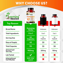 Humming Herbs Curcumin 905mg with Resveratrol, Quercetin, Vitamin D3, Zinc, Alpha Lipoic Acid & Piperine | 9-in-1 Herbal & Nutrient Blend | 90 Veg Capsules | 45 Days Supply