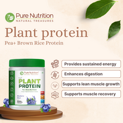 Pure Nutrition Plant Protein Powder for Men,Women - Berry Blast (500g) ,With Pea & Brown Rice Protein with Omega3,Digestive Enzymes & Turmeric|Plant-based