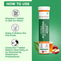 Pure Nutrition Metabolic ACV Moringa -15 Tablets Effervescent Tablets with Cinnamon | Supports Weight Management, Gut Health & Detoxification | Apple Flavour