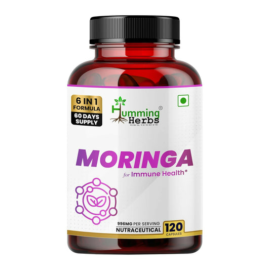 Humming Herbs Moringa Capsules 6-in-1 Formula with Moringa Leaf Extract, Resveratrol, Astaxanthin, S-Acetyl Glutathione, Vitamin C & Folic Acid 120 Capsules
