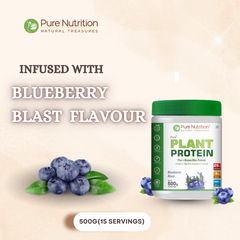 Pure Nutrition Plant Protein Powder for Men,Women - Berry Blast (500g) ,With Pea & Brown Rice Protein with Omega3,Digestive Enzymes & Turmeric|Plant-based