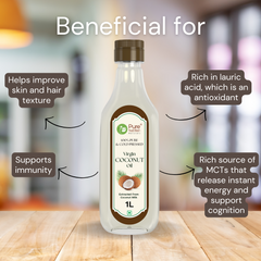 Pure Nutrition Cold-Pressed Virgin Coconut Oil - 1L | 100% Natural & Pure | Ideal for Cooking, Baby Massage, Hair & Skin Care | Supports Hair Growth & Skin Hydration