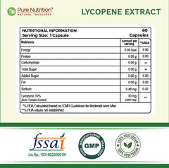Pure Nutrition Lycopene 3000 mcg 60 Plant-Based Vegetarian Capsules |Strong Antioxidant Blend Supporting Skin, Hair, Heart, Prostate & Daily Cellular Wellbeing