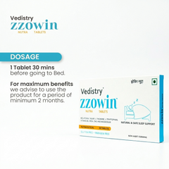 Vedistry® ZZOWIN Nutra Tablets | 5mg Melatonin, Magnesium & Tagar | Natural & Safe Sleep Support | Non-Habit Forming | 30 Tablets