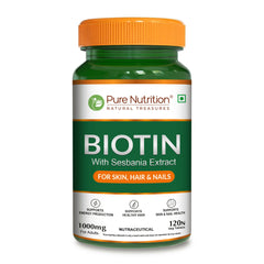 Pure Nutrition Biotin 120 Vegetarian Tablets with Sesbania, Bamboo Shoot, Moringa & Amla Promotes Hair Growth, Glowing Skin, Strong Nails & Overall Wellness for Men & Women