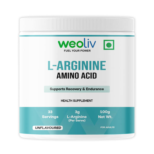 Weoliv L-Arginine Amino Acid Powder | Supports Recovery & Endurance | Unflavoured | 3g L-Arginine (Per Serve) | 100g
