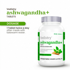 Vedistry® Ashwagandha+ Tablets | Standardized Ashwagandha Extract Enriched with Pippali | Relieves Stress & Boosts Immunity | 60 Tablets