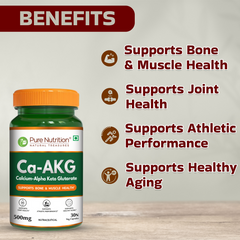 Pure Nutrition Ca-AKG - (500mg) - 30 Veg Capsules | Calcium Alpha-Ketoglutarate Supplements For Cellular Energy & Joint Health | Support Healthy Aging, Athletic Performance & Muscle Recovery