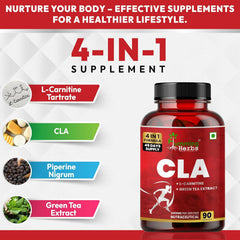 Humming Herbs CLA with L-Carnitine, Green Tea Extract & Piperine 4 in 1 Formula 90 Veg Capsules