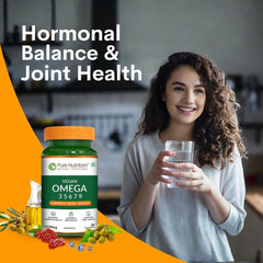 Pure Nutrition Vegan Omega 3 5 6 7 9 (30 Softgels) | Plant Based Veg Omega 3 Supplement with Blend of Seabuckthorn, Flaxseed, Pomegranate, Borage & Olive Oils | Supports Heart, Skin & Joint Health