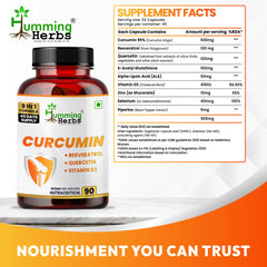 Humming Herbs Curcumin 905mg with Resveratrol, Quercetin, Vitamin D3, Zinc, Alpha Lipoic Acid & Piperine | 9-in-1 Herbal & Nutrient Blend | 90 Veg Capsules | 45 Days Supply