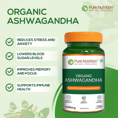 Pure Nutrition Organic Ashwagandha Tablets | 120 Veg Tablets | Supports Stress Relief, Sleep, Fertility, Immune Health, Vitality & Strength | Natural Adaptogen for Men & Women | Promotes Energy & Overall Wellness | Ayurvedic Supplement