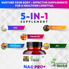 Humming Herbs NAC PRO+ with N-Acetyl Cysteine, Inositol, Choline, Vitamin D3 & Zinc | 1410mg | 45 Days Supply | Non-GMO & Clean Label