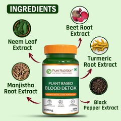 Pure Nutrition Plant-Based Blood Detox 800mg | With Neem, Manjistha & Turmeric Extract | Natural Blood Purifier for Skin Health, Detox Support, Acne & Pimple Control