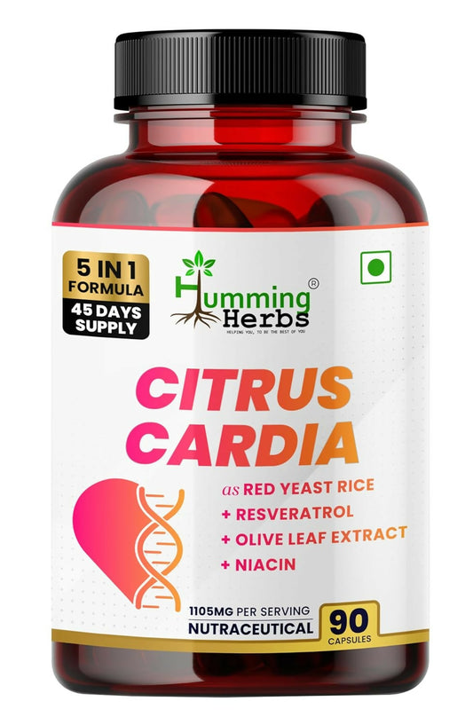 Humming Herbs Citrus Cardia 5 in 1 Formula with Red Yeast Rice, Resveratrol, Olive Leaf, Niacin & Piperine , 90 Capsules
