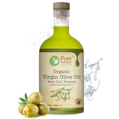 Pure Nutrition Organic Extra Virgin Olive Oil 750ml Glass Bottle - 100% Pure, Cold-Pressed In Glass Bottle|Ideal For Salad Dressings, Sauteing & Drizzling