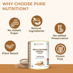 Pure Nutrition Psyllium Husk Isabgol Powder, 100g | Natural Dietary Fiber Supplement | Supports Digestive & Gut Health | Helps Ease Irregularity & Bloating | Gluten Free, No Sugar Added