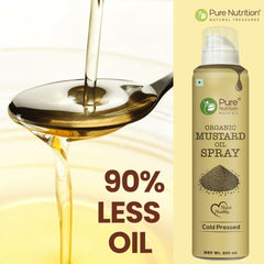 Pure Nutrition Organic Mustard Oil Spray - 200ml | 100% Pure, Natural & Cold-Pressed | Cook Healthy with 10X Less Oil | Ideal for Saut ing & Grilling | Supports Heart Health | Naturally Cholesterol-Free & Rich in Omega-3
