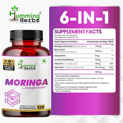 Humming Herbs Moringa Capsules 6-in-1 Formula with Moringa Leaf Extract, Resveratrol, Astaxanthin, S-Acetyl Glutathione, Vitamin C & Folic Acid 120 Capsules