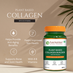 Pure Nutrition Plant-Based Collagen Builder 60 Veg Tablets | With Biotin, Vitamin C & 8 B-Vitamins | For Glowing Skin, Strong Hair & Nails, Joint Support & Bone Health | Collagen Supplement for Men & Women