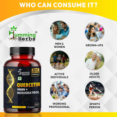 Humming Herbs Quercetin Supplement - NMN plus Resveratrol Extract - 90 Capsules
