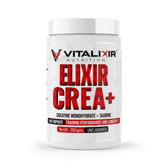Elixir CREA+ Unflavoured | Pure Creatine Monohydrate 3g + Taurine 1g per Serving | 250g, 62+ Servings | HPLC Tested by Eurofins | No Additives | Stack-Friendly | Vegetarian