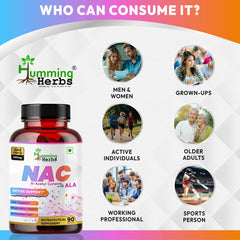 Humming Herbs NAC supplement with Alpha Lipoic Acid - Cellular Detox & Antioxidant Support for Liver, Respiratory Health & Overall Wellness - 450mg - 90 Capsules