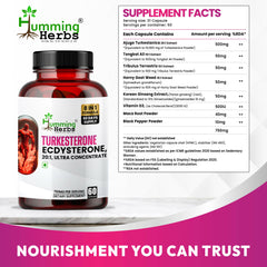 Humming Herbs Turkesterone Ecdysterone Ajuga Turkestanica Supplement with Tongkat Ali Horny Goat weed & maca