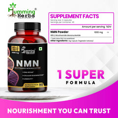 Humming Herbs NMN Pure Supplement 1000mg – Nicotinamide Mononucleotide for Cellular Energy, DNA Repair & Longevity – 90 Capsules