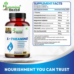 Humming Herbs L-Theanine with Ashwagandha, Chamomile, Magnesium, Vitamin B6, Vitamin B12 & Zinc | Veg Capsules | 912mg | 8-in-1 Daily Nutrition Blend