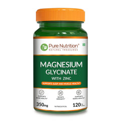 Pure Nutrition Magnesium Glycinate + Zinc - 120 Veg Tablets | Boosts Bone, Muscle & Nerve Health | Enhances Relaxation & Sleep Quality | Relieves Period Cramps| Gentle on Stomach
