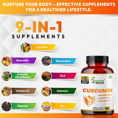 Humming Herbs Curcumin 905mg with Resveratrol, Quercetin, Vitamin D3, Zinc, Alpha Lipoic Acid & Piperine | 9-in-1 Herbal & Nutrient Blend | 90 Veg Capsules | 45 Days Supply