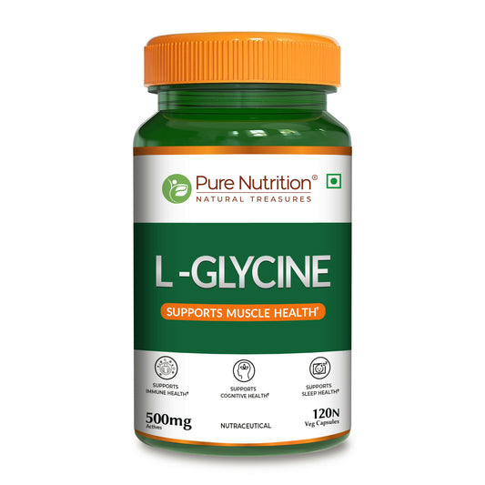 Pure Nutrition L Glycine Supplement (500mg) 120 veg Capsules | Supports Muscle Health, Brain & Sleep Health | Support Strong Immune System & Cellular Health